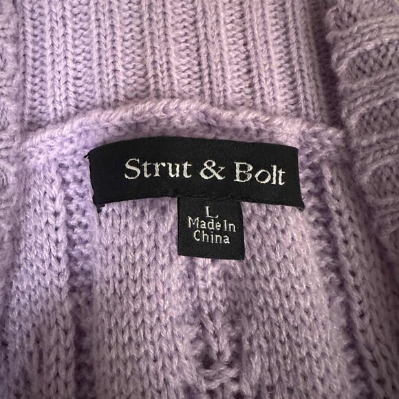 Strut & Bolt cable knit sweater, crew neck, ruffle detailing, V-front size L - Picture 12 of 14